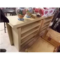 HEAD BOARD - MAPLE WITH 2 SLIDE OUT BOOKCASE END TABLES