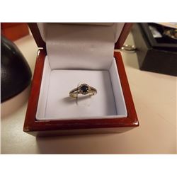 RING - DEEP BLUE SAPPHIRE AND DIAMONDS SET IN 10K YELLOW GOLD- APPROX 2 GRAMS