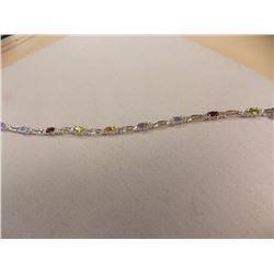 BRACELET - 9 OVAL FACETTED MULTI GEMSTONES & DIAMOND IN STERLING SILVER SETTING - RETAIL ESTIMATE $4