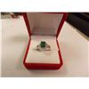 Image 1 : RING - EMERALD FACETED EMERALD & 2 DIAMONDS IN STERLING SILVER SETTING - RETAIL ESTIMATE $350