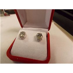 EARRINGS - GREEN AMETHYST & DIAMONDS IN STERLING SILVER SETTING - ESTIMATES RETAIL $300