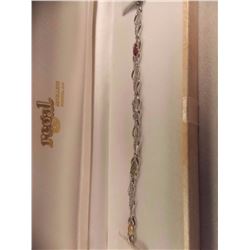 BRACELET - 6 OVAL FACETTED MULTI GEMSTONES & DIAMOND IN STERLING SILVER SETTING - RETAIL ESTIMATE $4