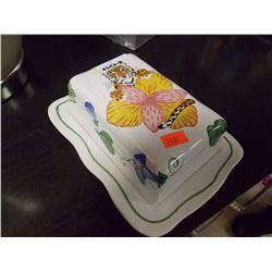 LIDDED BUTTER DISH- "CHASE JUNGLE FLOWER MADE IN FRANCE"