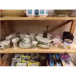 SHELF LOT OF COLLECTABLES - DISHWARE AND MORE
