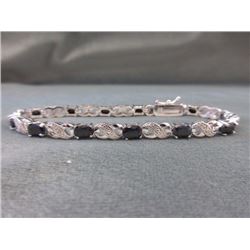 BRACELET - 6.05CT (12) OVAL FACETED SAPPHIRES & DIAMONDS IN STERLING SILVER SETTING - INFINITY LINK 