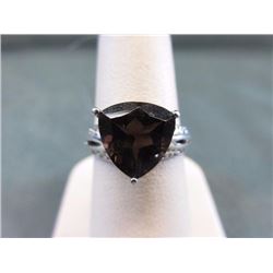 RING - EXTRA LARGE TILLIUM FACETED SMOKY TOPAZ IN STERLING SILVER SOLITAIRE DESIGN - ESTIMATED RETAI