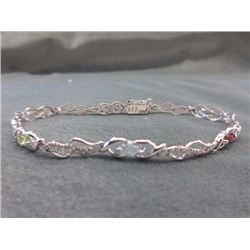 BRACELET - OVAL FACETED MULTI-GEMSTONES & ROUND FACETED DIAMOND IN STERLING SILVER TWIST STYLE DESIG