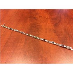 NEW BRACELT - MULTI GEMSTONE & DIAMOND TENNIS BRACELET 9 OVAL GEMSTONES STERLING SILVER INCLUDES $45