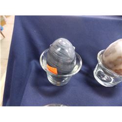 POLISHED STONE CARVED EGG - GREY - BLACK STRIPES