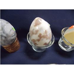 POLISHED STONE CARVED EGG - WHITE WITH BROWN & GREY