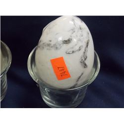 POLISHED STONE CARVED EGG - WHITE WITH BLACK MARBLING