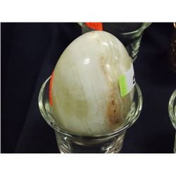 POLISHED STONE CARVED EGG - WHITE WITH BROWN STRIPPED