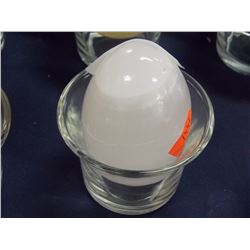POLISHED STONE CARVED EGG - WHITE WITH CLEAR STRIPES