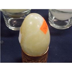POLISHED STONE CARVED EGG - CLEAR WITH TAN SWIRLS