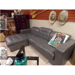 BONDED LEATHER SOFA - GREY - RECLINING HEAD RESTS