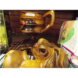 HAND CARVED CUP PLANT HOLDER, MASK WOOD