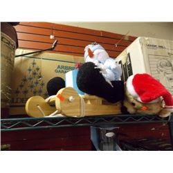SNOW MAN ON STAND, CHRISTAMS TREE, TEDDY AND MORE