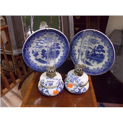 DELFT BLUE OIL LAMPS - 2 TTL - WITH DISH