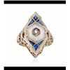 Image 1 : Vintage Crystal and .30 ct. t.w. Synthetic Sapphire Ring With Diamond in 14kt Two-Tone Gold. Size 5.