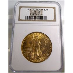 1908 NM MS 63 NGC $ 20 Gold Saint