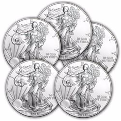 Lot of 5 Random Date US Silver Eagles