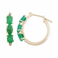 10k Gold Emerald Tube Hoop Earrings