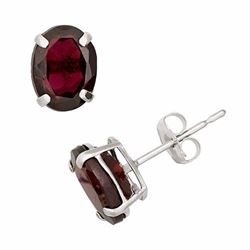 Garnet 10k White Gold Oval Stud Earrings