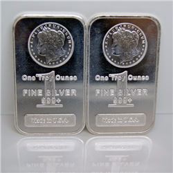 (2) 1 oz. Silver Bars- Morgan Design
