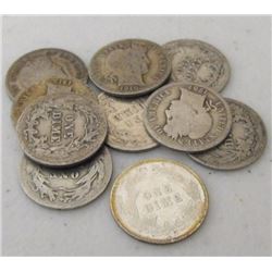 Lot of 10 Barber Dimes