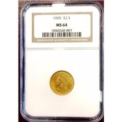 1905 MS 64 NGC $ 2.5 Gold Liberty