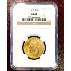 1912 MS 62 $ 10 Gold indian NGC