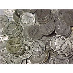 (100) Mercury Dimes- Circulated-90%