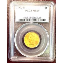 1903 s MS 64 PCGS $ 5 Gold Liberty