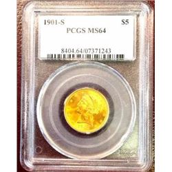 1901 s MS 64 $ 5 Gold Liberty PCGS