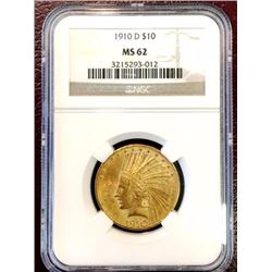 1910 D MS 62 NGC $ 10 Gold Indian