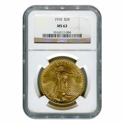 1910 MS 62 $20 Gold Siant Gauden's NGC