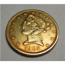 1905 S $5 FIVE Dollar Liberty Half Eagle