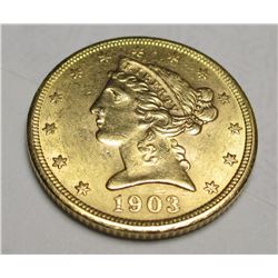 1903 s $5 FIVE Gold Liberty Half Eagle