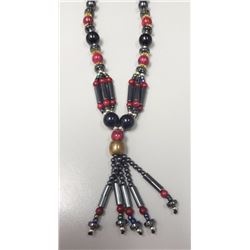 black crystal hematite long beaded necklace