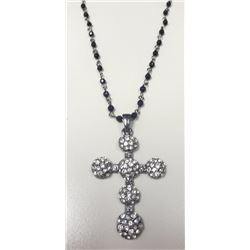 very nice black crystal long chain cross necklace