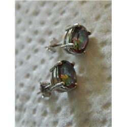 EARRINGS - 2.2 TCW OVAL FACETTED LIVELY PINK GREEN MYSTIC TOPAZ IN STAMPED 925 STERLING SILVER SETTI