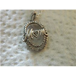 NECKLACE - DIAMONDS IN 925 STAMPED STERLING SILVER OVAL DESIGNED SETTING -  MOM  - INCLUDEDS 925 STE