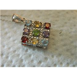 NECKLACE - 2.26 TCW (8) ROUND FACETTED GEMSTONES & (1) DIAMOND IN STAMPED 925 STERLING SILVER SETTIN