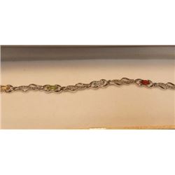 BRACELET - 6 MARQUISE FACETTED MULTI GEMSTONES & DIAMOND IN STERLING SILVER CROSS OVER WAVE DESIGNED