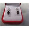 Image 2 : EARRINGS - NEW GARNET & DIAMONDS IN STERLING SILVER SETTING - POST & BUTTERFLY BACKING - RETAIL ESTI