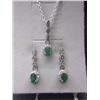 Image 2 : NECKLACE & EARRINGS SET - .075CT GREEN EMERALD & DIAMONDS IN STERLING SILVER SETTING - INCLUDES CERT