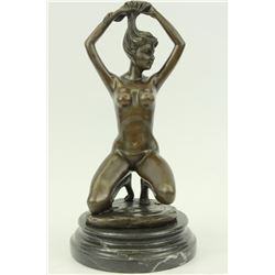 Erotic Bronze Sculpture Nude Female on marble base