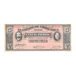 Mexico state of Chihuahua 5 peso paper money, February 1914
