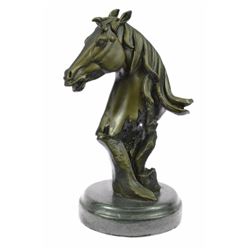 Horse Head Bust Bronze Sculpture on Marble Base Figurine (9"X5")