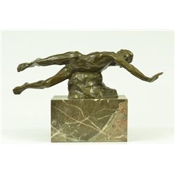 Erotic sensual swimming bronze sculpture on marble base (7"X11")
